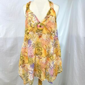 ERICA BROOKE NWT Orange Paisley Halter Top Babydoll Women Plus 22 2000s Y2K Boho
